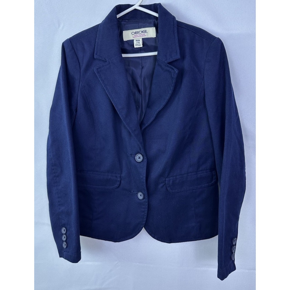 Cherokee Navy Blue Blazer(SchoolUniform Boys Size 7-8 Yrs Cotton Blend TwoButton